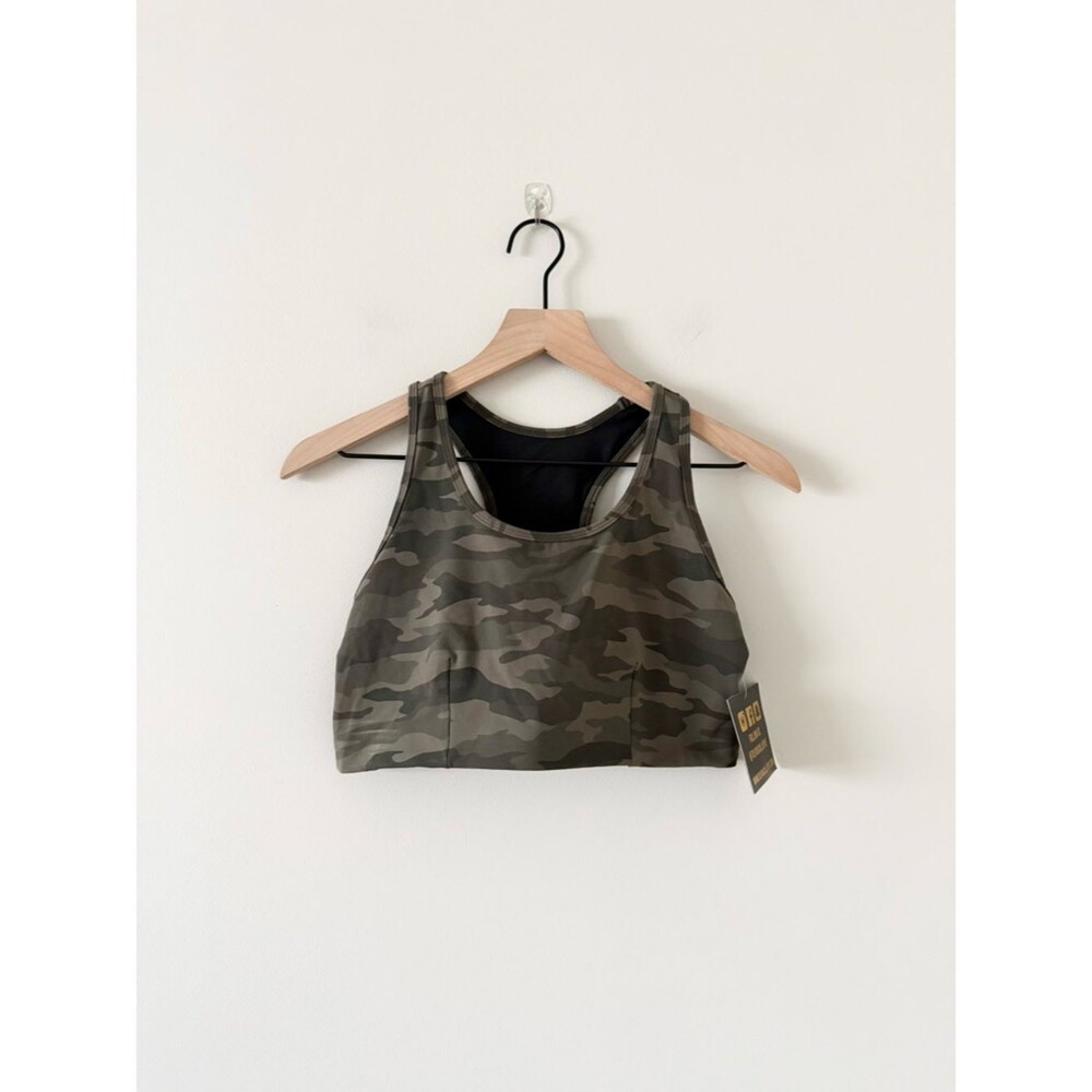 NWT Til You Collapse Strappy Back Sports Bra in Green Camo Size XL